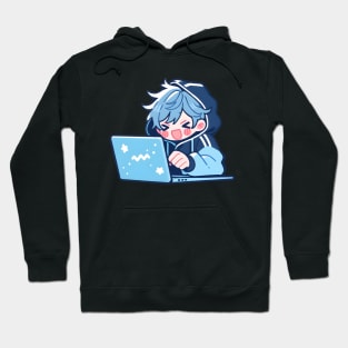 Cute Anime boy using laptop Hoodie